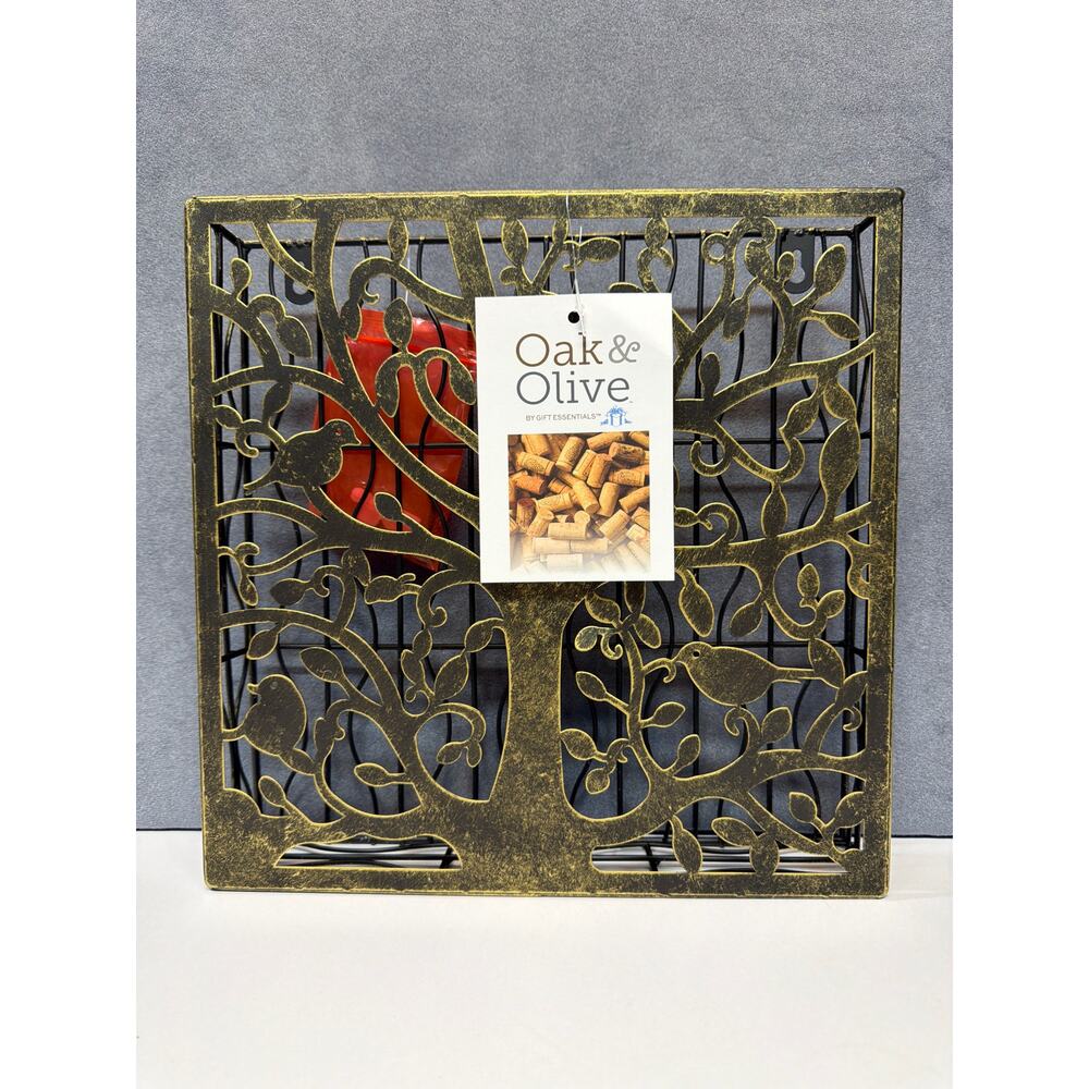 Metal Oak & Olive Cork Caddy NWT Tree of Life Design 12” x 12” Square